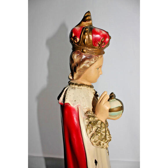 Vintage Chalkware Statue Infant of Prague Jesus Religious Figurine 17.75 in Tall - Picture 15 of 15